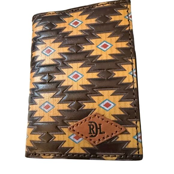 Red Dirt Hat Company Southwest Pattern Brown Leather Men's Trifold Wallet, NWT - Picture 2 of 8